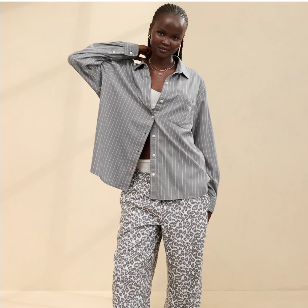 Aerie Off-Duty Striped Flannel Pajama Shirt